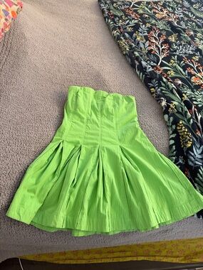 Free People Neon Lime Strapless Pleated Dress